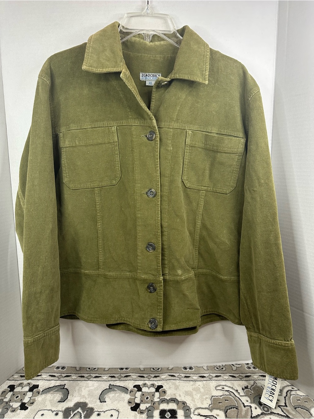 Democracy Olive Green Button-Front Corduroy Jacket, size XL, NWT